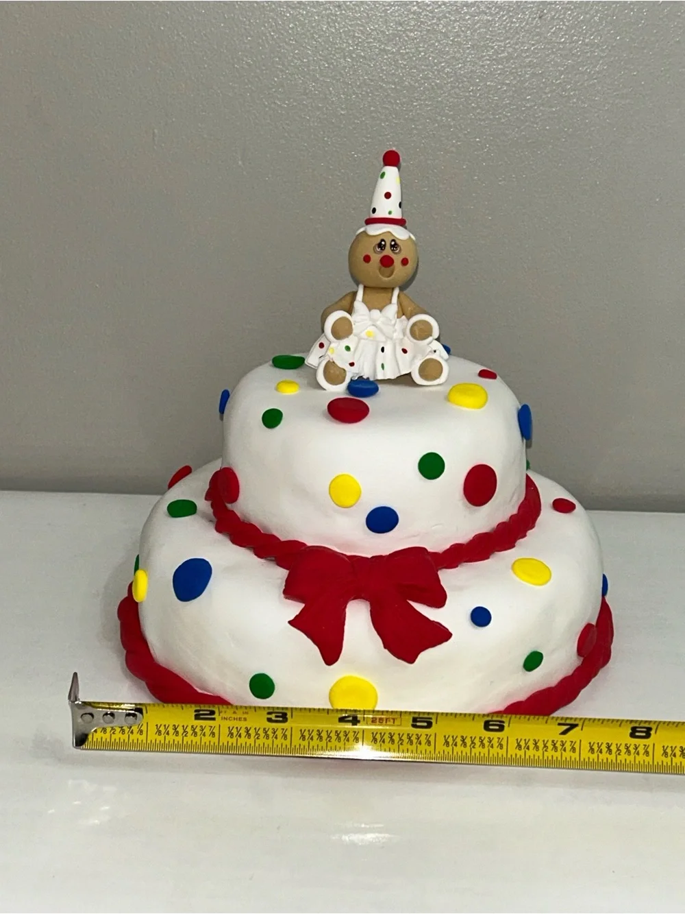 Gingerbread Clown Fake Cake Decoration - White with Red Accents HANDMADE